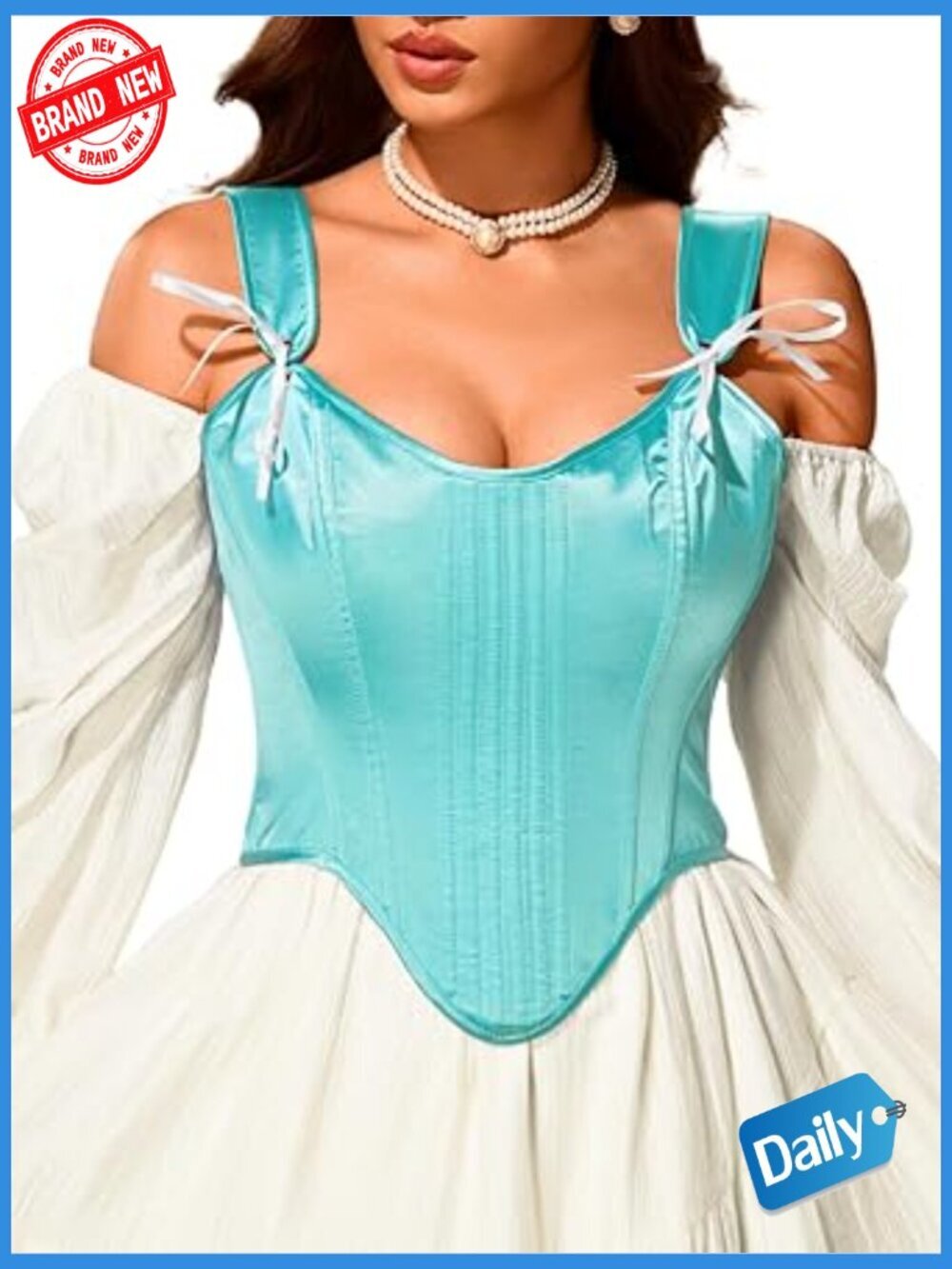16-Boned Satin Corset Top, Lace Up Overbust Bustier for Women